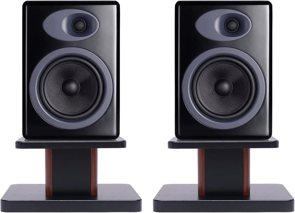 Universal Speaker Stand Pair, H6in Desktop Bookshelf Speaker Stands Holder for Surround Sound Studio Monitors Up to 33lbs, for Home Theater Living Room Floor, Black & Brown
