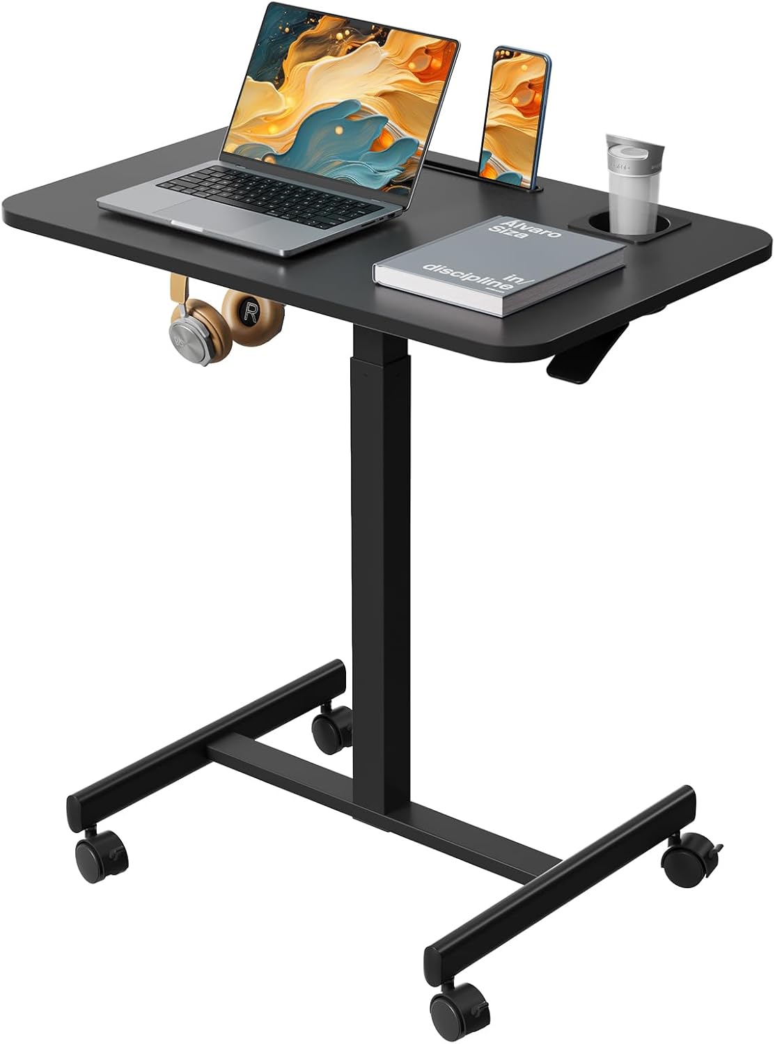 28 inch Mobile Laptop Desk, Portable Sit Stand Cart with Wheels