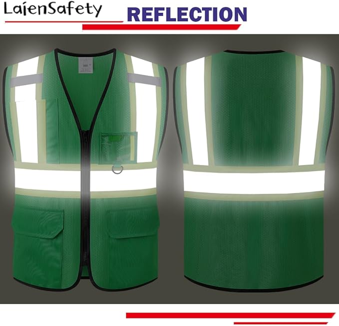 Hi Vis Reflective Safety Vest for Men Women with Multiple Pockets High Visibility Mesh Construction Work Vest,Meets ANSI/ISEA Standards(EK1-178-Green-3XL)