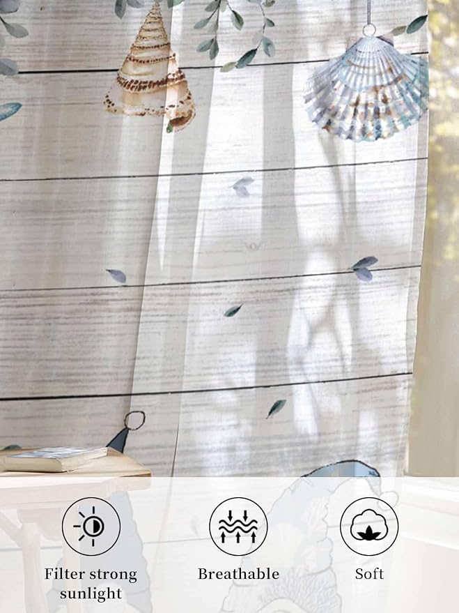 Sheer Curtains 108 Inches Long, Coastal Eucalyptus Leaf Semi Sheer Curtains
