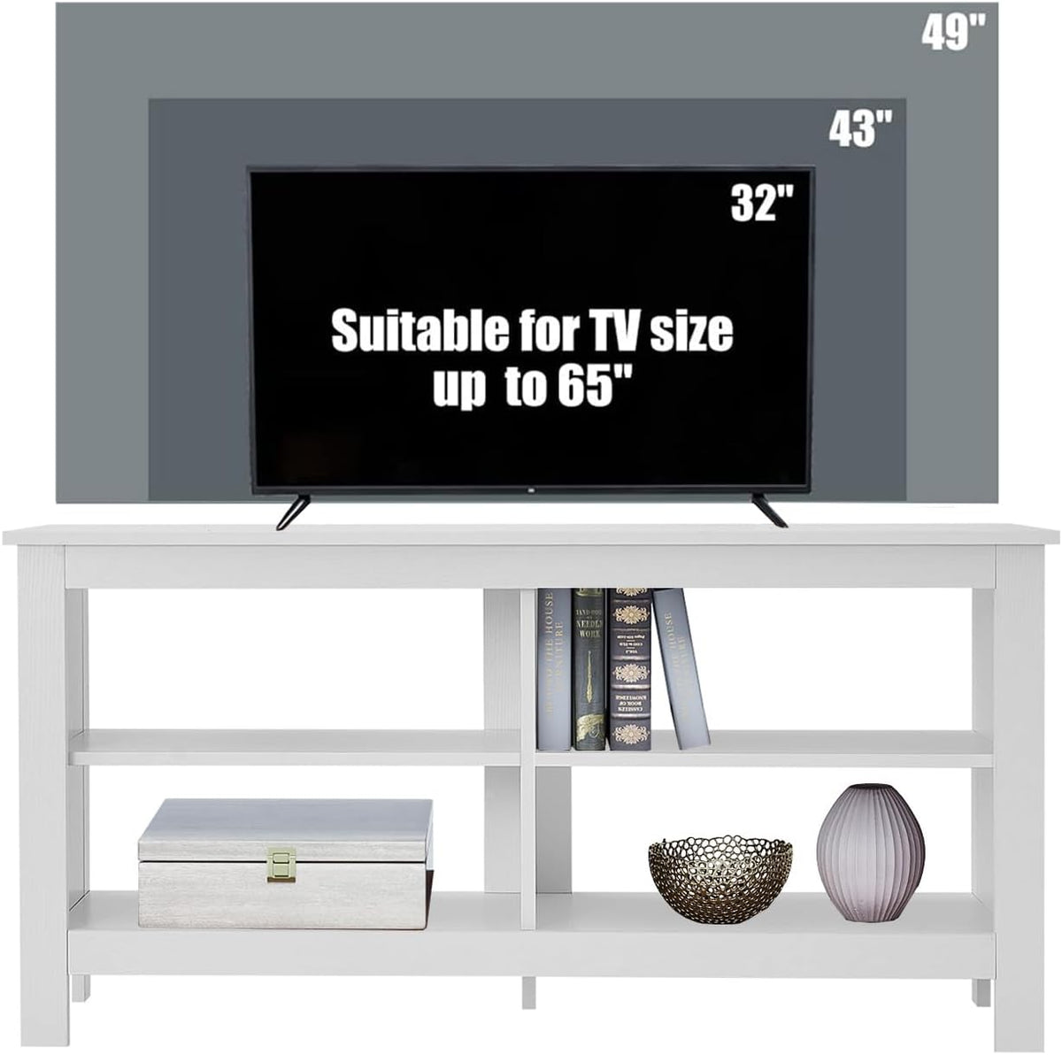 Gyger 43 Inches TV Stand,Mid Century Modern Entertainment Center with 4 Open Shelves Farmhouse TV Media Console Table for Living Room,Bedroom,Television Stand up to 50 Inches(White)