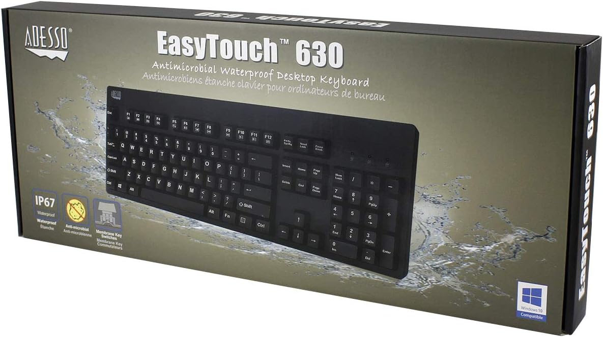 Adesso Easy Touch 630Ub, Wired Waterproof Keyboard (AKB-630UB), Black
