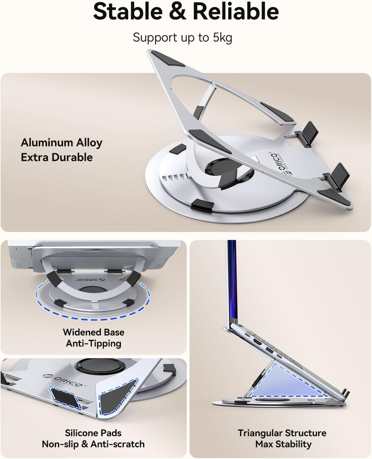 ORICO Aluminum Laptop Stand for Desk, 360° Rotating Laptop Riser
