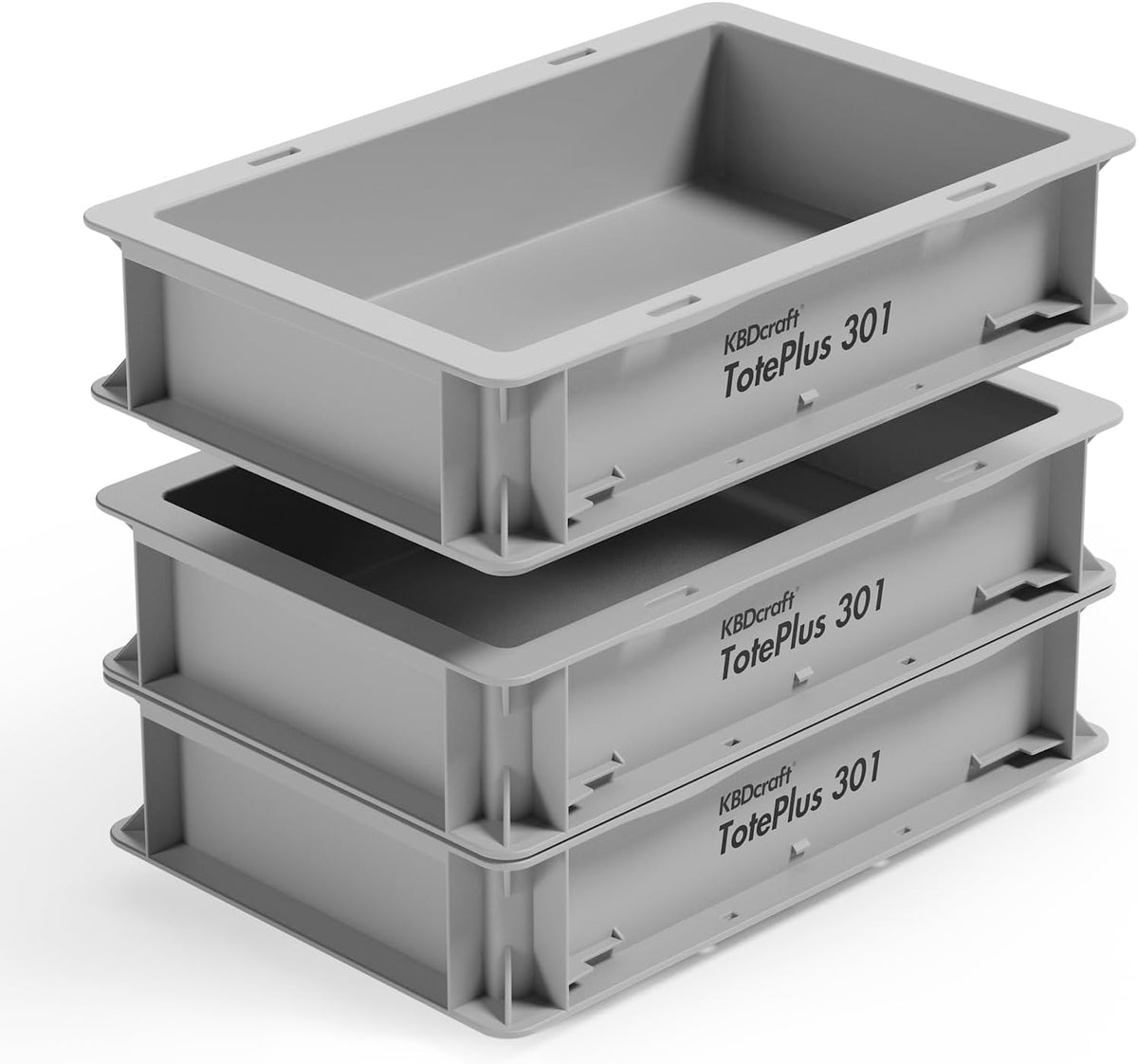 KBDcraft Stackable Storage Bin - Heavy-Duty Plastic Organizer Box and Tray with Straight Walls, small plastic bin totes for storage, 12"x8"x3", 0.5Gal, Gray, 3 Pack