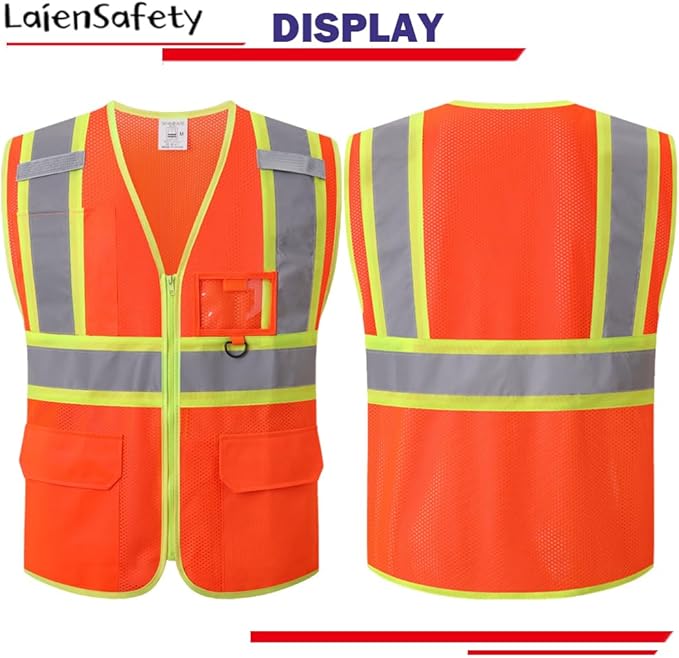 Safety Vest for Men Women,Hi Vis Construction Mesh Class 2 High Visibility Reflective Vest with Pockets,Meets ANSI/ISEA Standards(EK1-178-Orange-M)