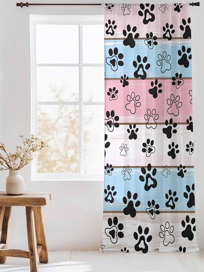 Sheer Curtains 84 Inches Long, Vintage Farmhouse Wooden Grain Privacy Voile