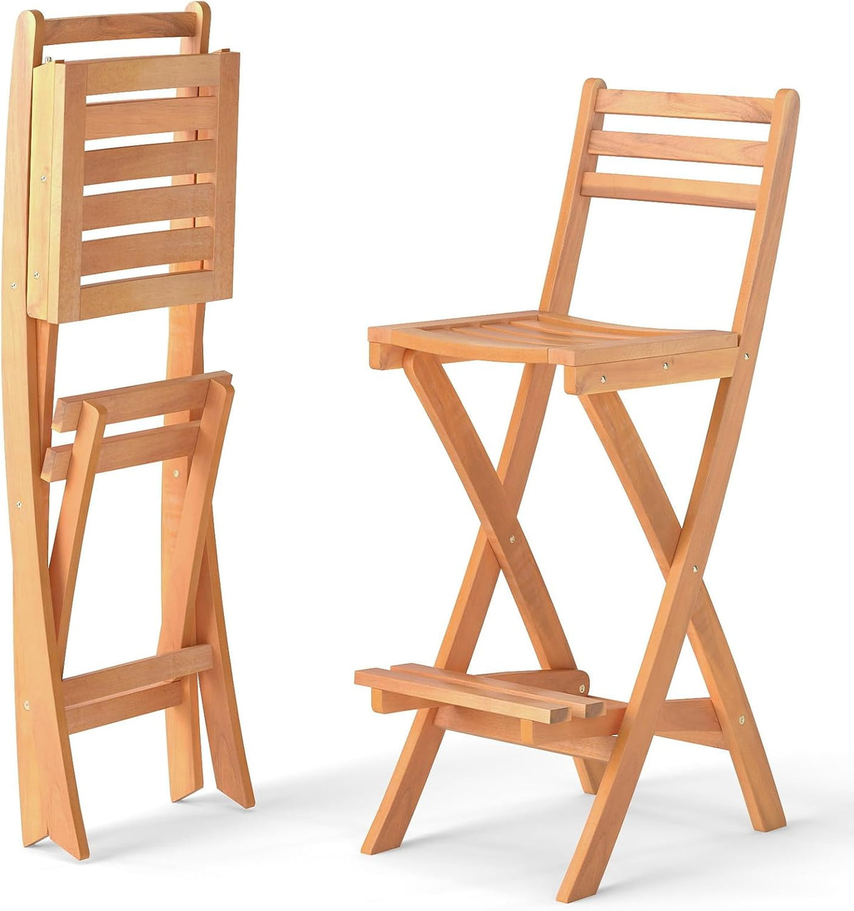 Tangkula Patio Folding Barstool, Outdoor Portable High Top Acacia Wood Bar Height Chair with Backrest & Footrest,for Backyard, Garden, Front Porch (1)