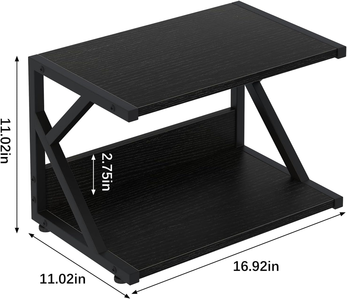 aboxoo Desktop Printer Stand with 2 Tier Wood Storage Shelves,Under Desk Printer Table,Multi-Purpose Home Office Desk Organizer for Fax Machine, Scanner (Black)