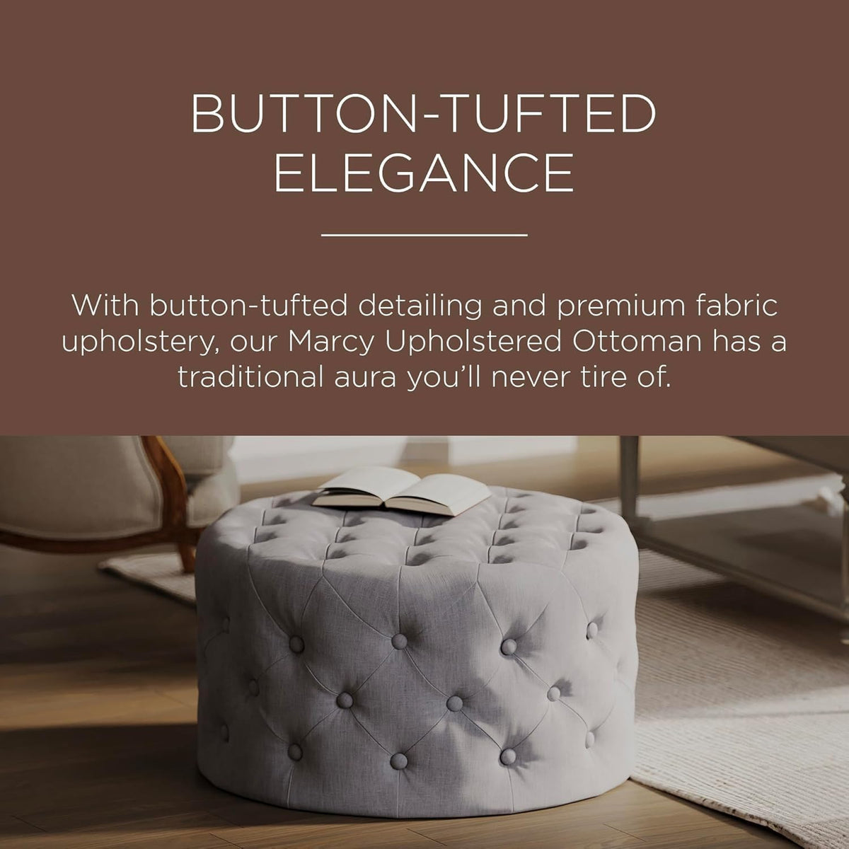 Maven Lane Marcy Ottoman, Slate Fabric