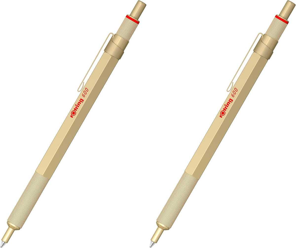Rotring 600 Metallic Ballpoint Pen Medium Point Black Ink Gold Barrel Refillable 1 Count (Pack of 2)