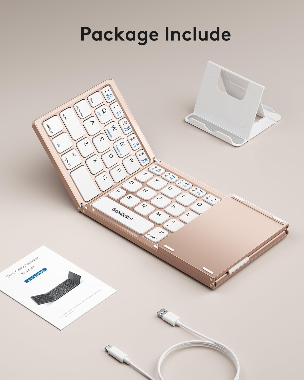 Samsers Foldable Bluetooth Keyboard with Touchpad, Ultra Slim Compact, Pink