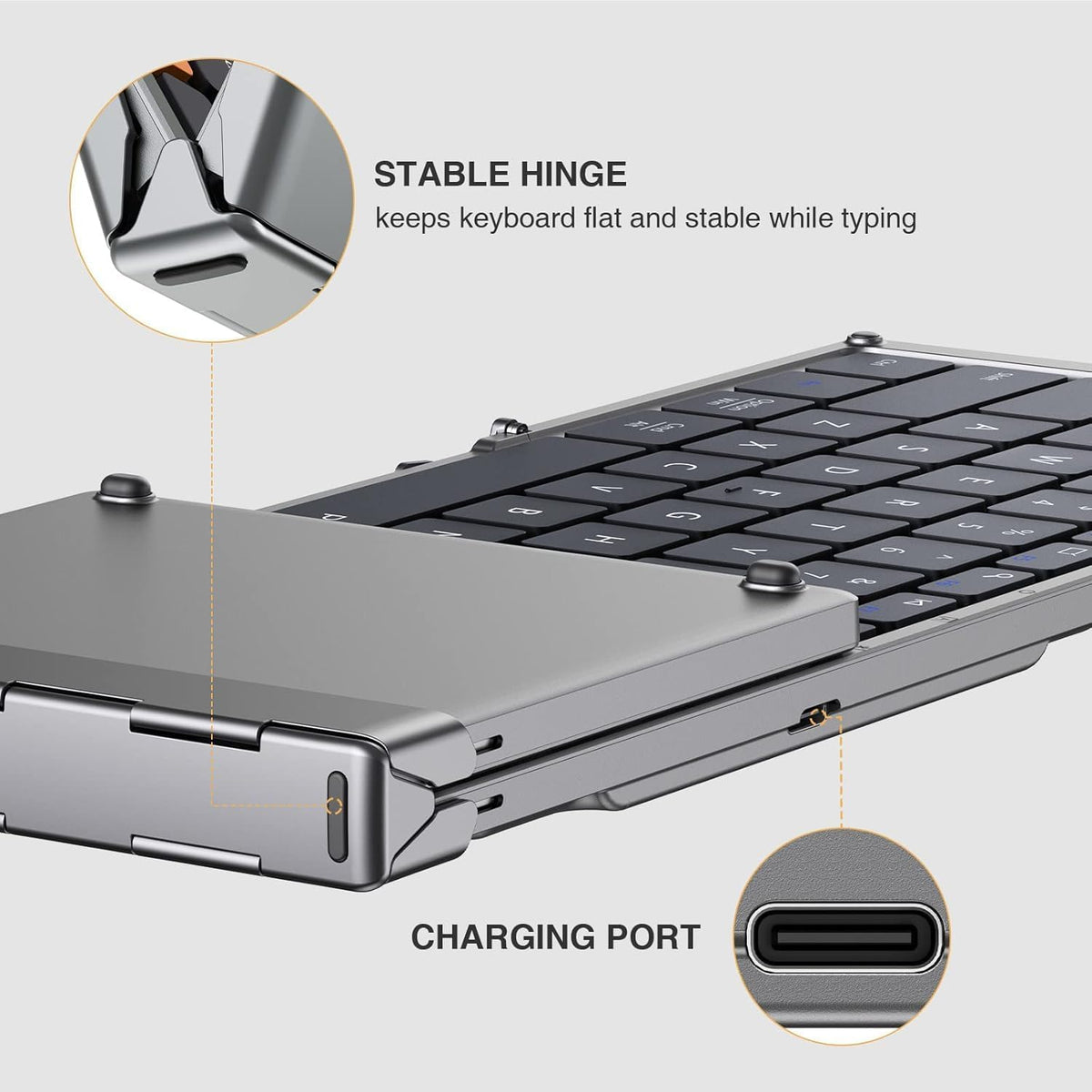 ProtoArc XK01 Full-Size Foldable Bluetooth Keyboard for Travel, Space Gray