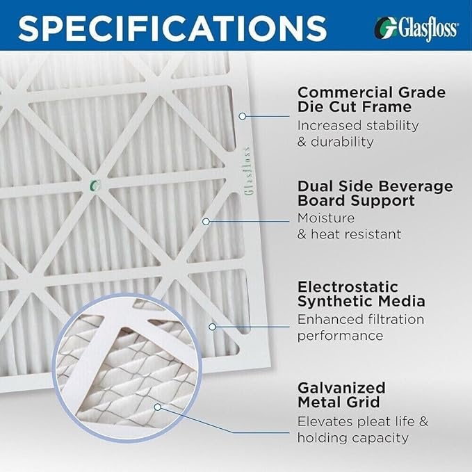 Glasfloss 14x24x1 MERV 10 Pleated Air Filters Box of 6. Actual Size: 13-1/2 x