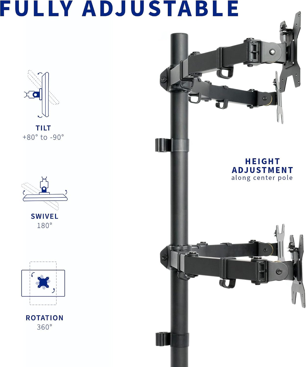 VIVO Quad 13 to 30 inch LCD Monitor Desk Mount | Adjustable 4 Screen Stand