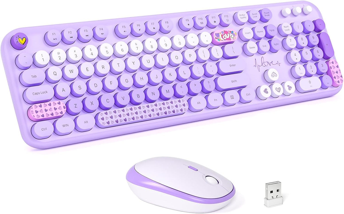 MOFII Wireless Keyboard and Mouse Combo - Pale Purple Full Sized Plug and Play Colorful Computer Keyboards - 104 Keys Round Keycap USB 2.4G Cute Keyboard for Windows/Laptop/Mac/Desktop/PC