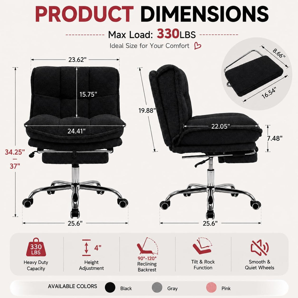Criss Cross Office Chair, Armless Cross Legged Office Chair with Footrest