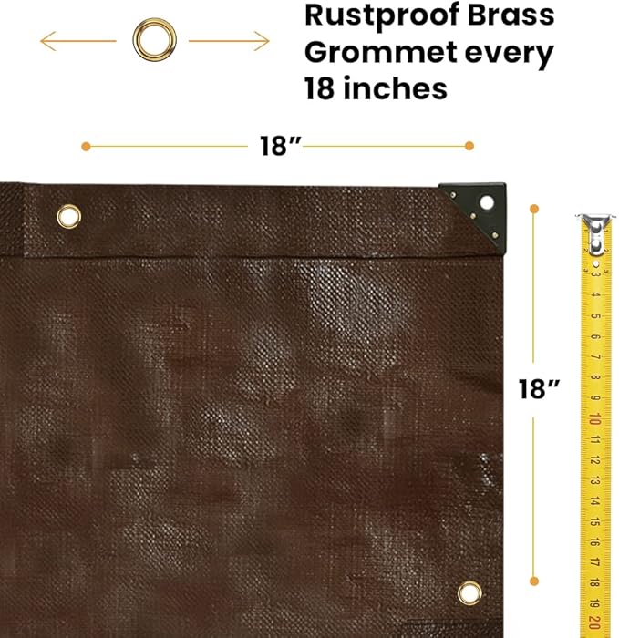 WHITEDUCK Super Heavy Duty Poly Tarp Cover 16 Mil & 10 Mil with Grommets and Reinforced Edges (Brown, White & Silver Black) (Brown- 16 Mil, 12' x 12')