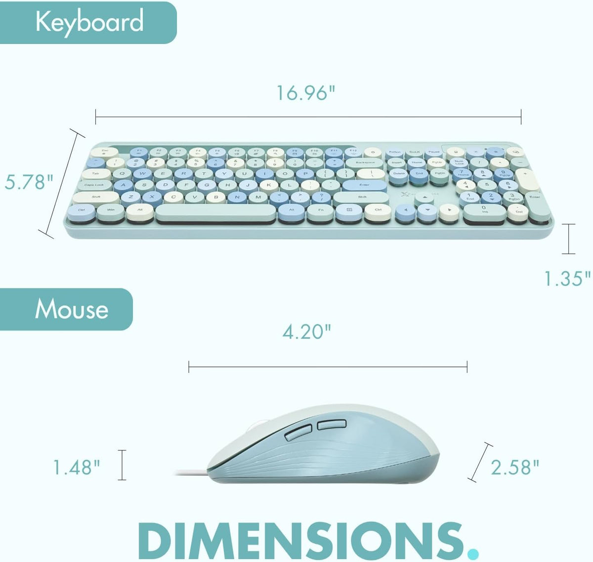 X9 Wired Keyboard and Mouse Combo with Backlight - Retro Typewriter Round Keycaps, Phone/Tablet Dock, 109 Fullsize Keys, Cute Colorful Blue Keyboard, Pastel Keyboard for Laptop, PC and Chromebook
