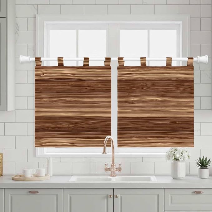Brown Western Kitchen Curtains 24 Inch Length, Small Window Curtains Tab Top