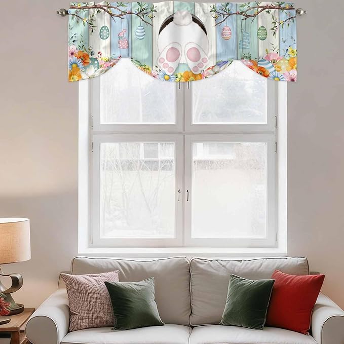 Easter Tie Up Valance Curtains for Windows, Kitchen Curtains Window Shades
