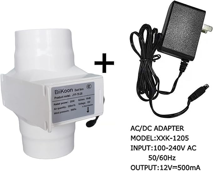 3 Inch Inline Fan 12V Tube Vent Fan Powerful 130Cfm in-line Duct Fan 20W