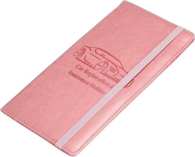 HARFINGTON Car Registration and Insurance Holder 9.45" x 5.04" PU Leather Vehicle Glove Box Organizer Storage Accessories Men Women Car ID Holder for License ID Card Bank Card, Pink