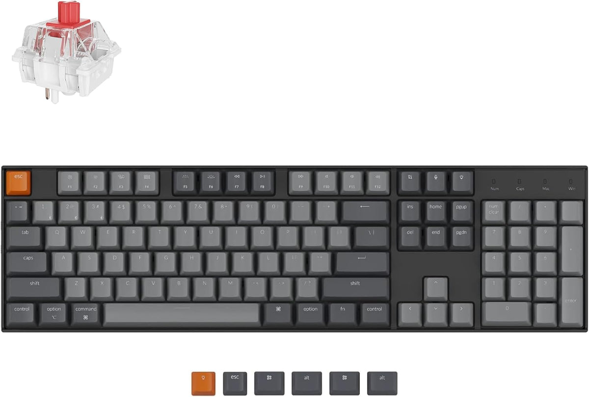 Keychron K10 Full Size 104 Keys Bluetooth Wireless/USB Wired Mechanical Gaming Keyboard for Mac with Keychron Super Red Switch/RGB Backlight/Multitasking Computer Keyboard for Windows, Aluminum Frame