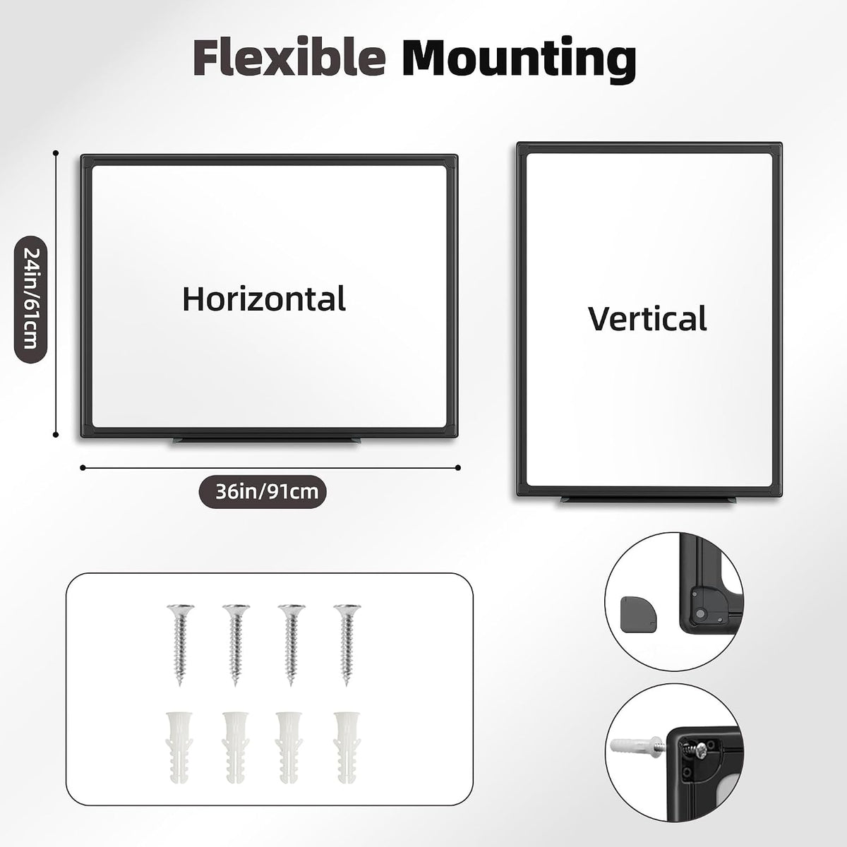VUSIGN 36'' x 24'' Magnetic White Board for Wall, Dry Erase Board with Black Aluminium Frame, Hanging Whiteboard for Office, Home, Meeting - Accessories Included