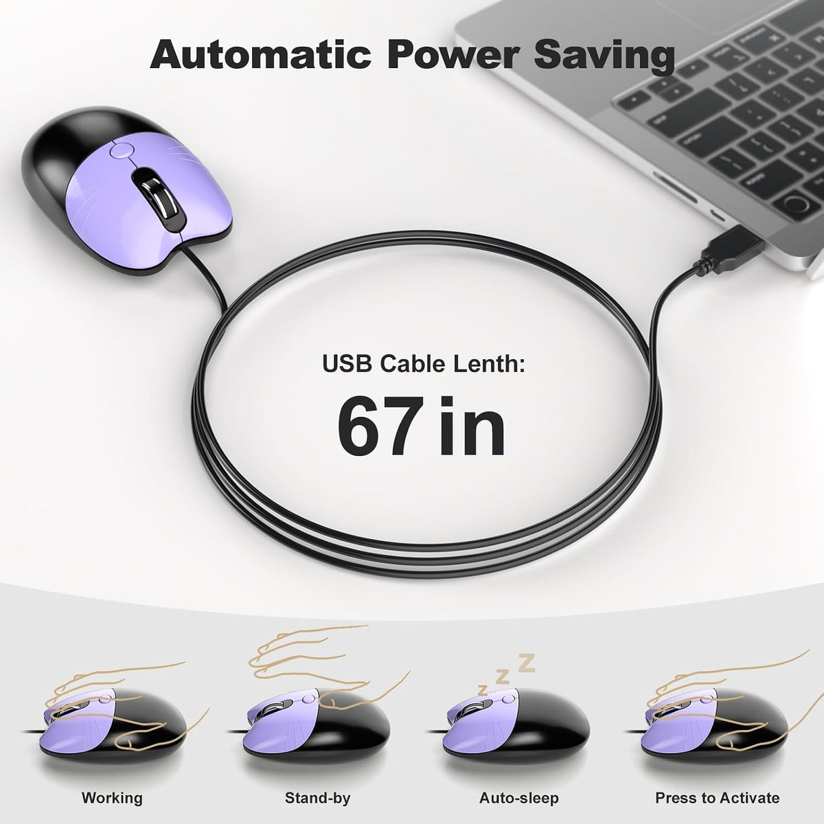 MOFII Wired Retro Typewriter Keyboard and Mouse Combo, Full Size USB Plug & Play for Windows PC Laptop- Black Purple