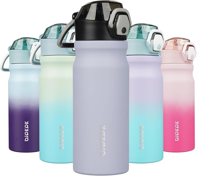 BJPKPK 18 oz Water Bottle with Straw & Handle, Insulated Stainless Flask | Leak
