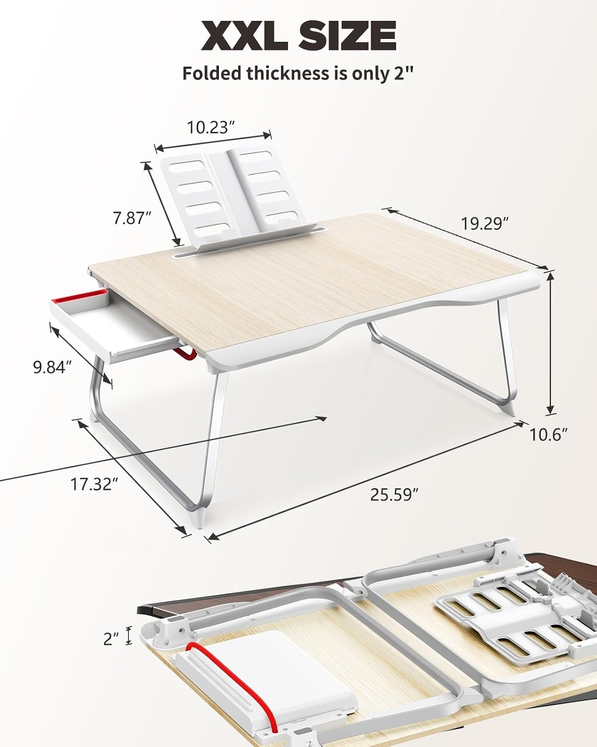 SAIJI Folding Bed Desk for Laptop, Extra Large Folding Bed Tray Table