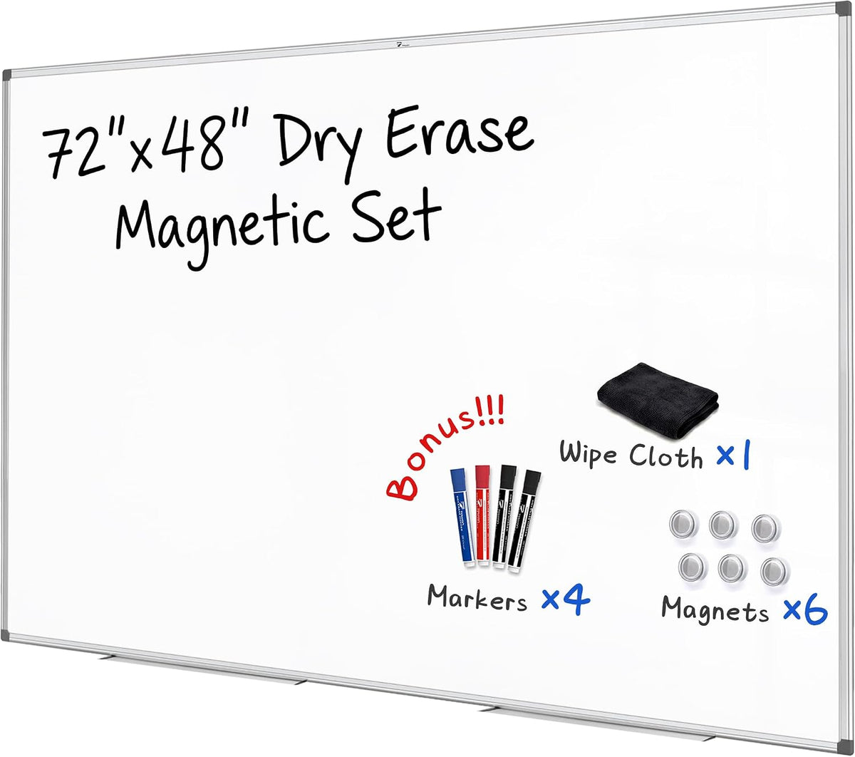 TOWON Magnetic Dry Erase Board 72x48 in, Aluminum Frame, Silver Border