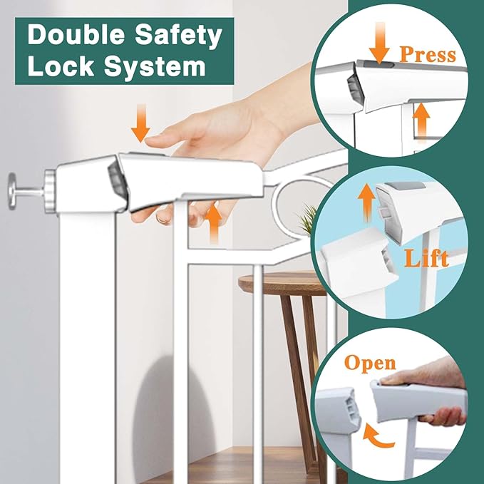 Fairy Baby 29.5"-48.8" Extra Wide Baby Gate for Stairs, Pressure Mounted Metal Long Dog Gates Indoor for House Doorways Walk Thru No Drill Pet Gates Child Safety Gate for Kids, White