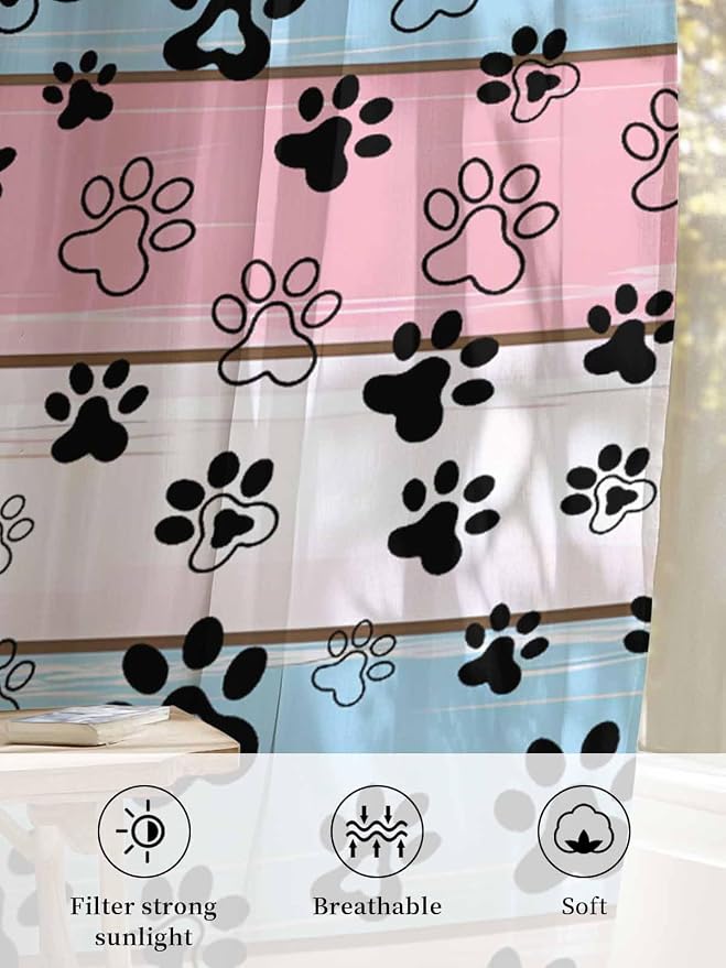 Sheer Curtains 84 Inches Long, Vintage Farmhouse Wooden Grain Privacy Voile