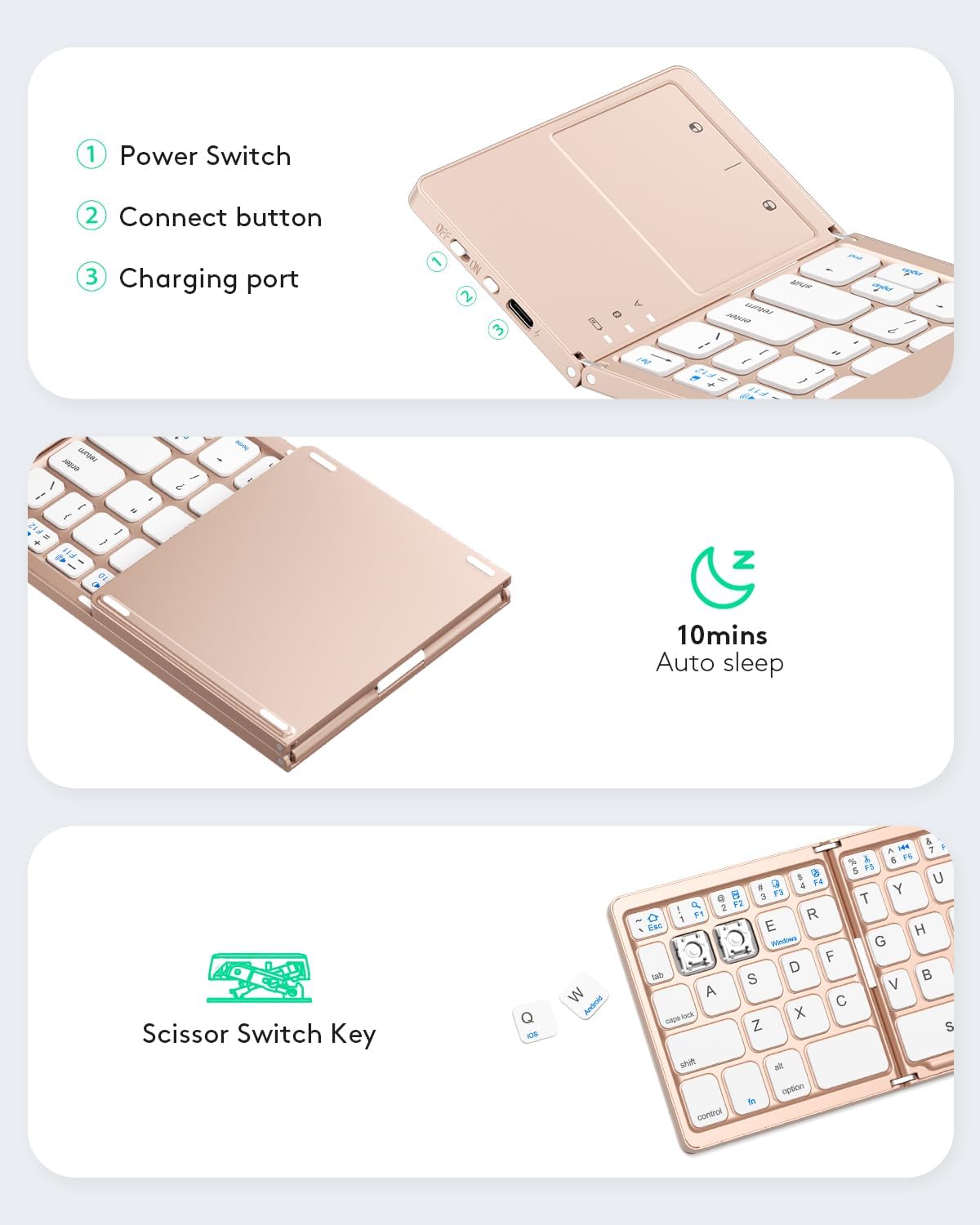 Samsers Foldable Bluetooth Keyboard with Touchpad, Ultra Slim Compact, Pink