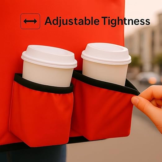 Insulated Food Delivery Bag with 4 Cup Holders, XX-Large Insulated Grocery Bags Keep Food Hot/Cold, Cooler Bags with Drink Carrier, Food Carrier Catering Bag, Commercial Food Warmer Bag, Red