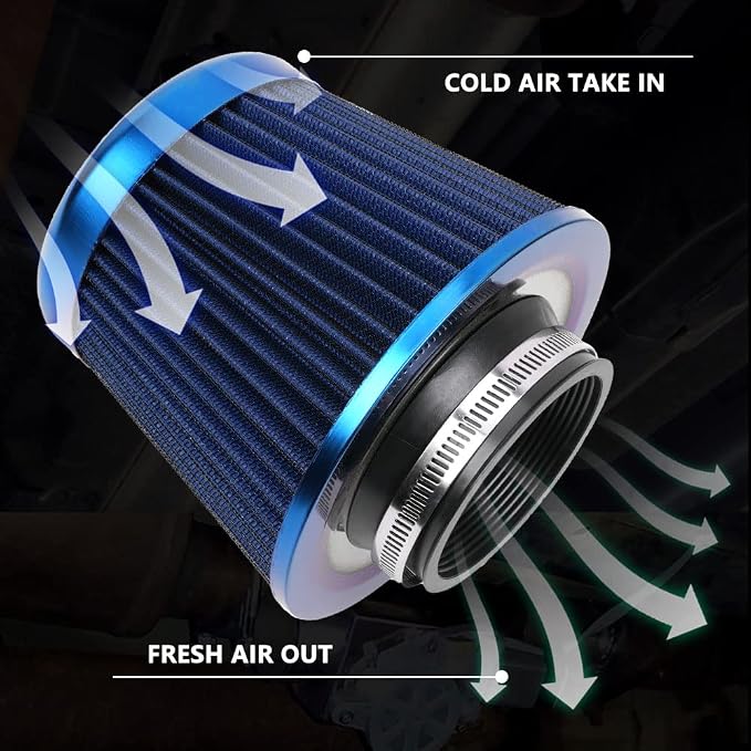 Cold Air Intake Filter, High Performance, Washable Filter, Clamp-On Replacement