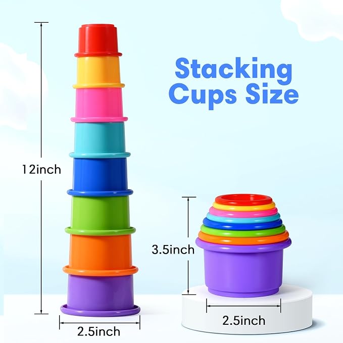 8 Pcs Stacking Cups Baby Stacking Toys, 8 Colors Educational Nesting Cups