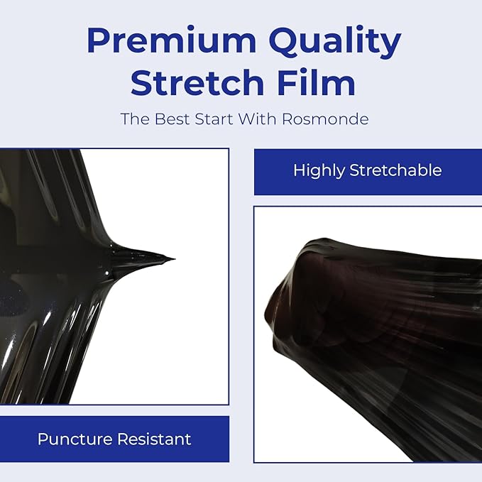 Rosmonde Bulk Plastic Wrap For Moving, 200 Rolls, 80 Gauge Thick Black Industrial Shrink Wrap Roll, True 18" x 1500 ft Stretch Wrap, 3" Core, Black Stretch Film Roll for Warehouses, Moving & Packaging