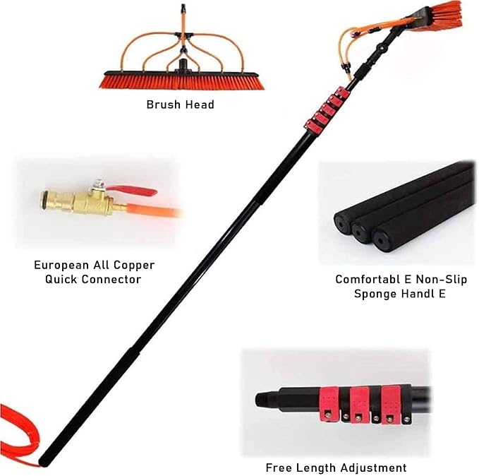 Spray Bar Kit Window Cleaning Brush, Outdoor Window Glass Solar Panel Cleaning
