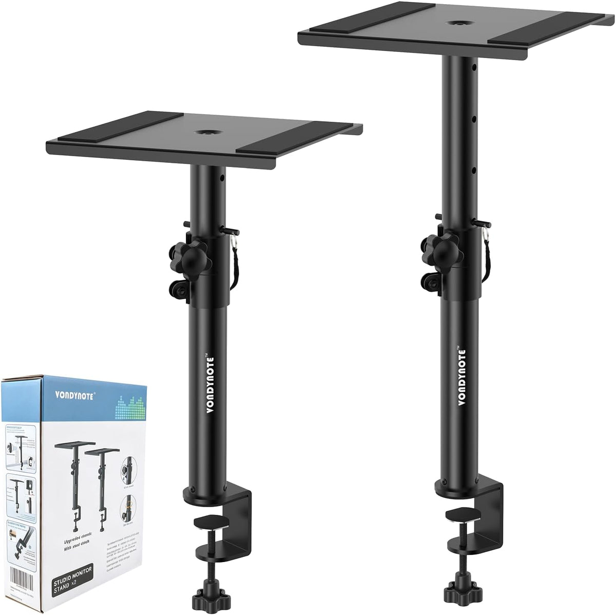 Vondynote Set of 2 Studio Monitor Stands Desktop Speaker Stands Height Adjustable 12" to 18" Speaker Stands with Desk Clamp