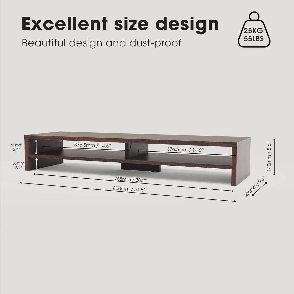 Fenge 31.5 Inch Dual Monitor Stand Riser for Desk, Brown