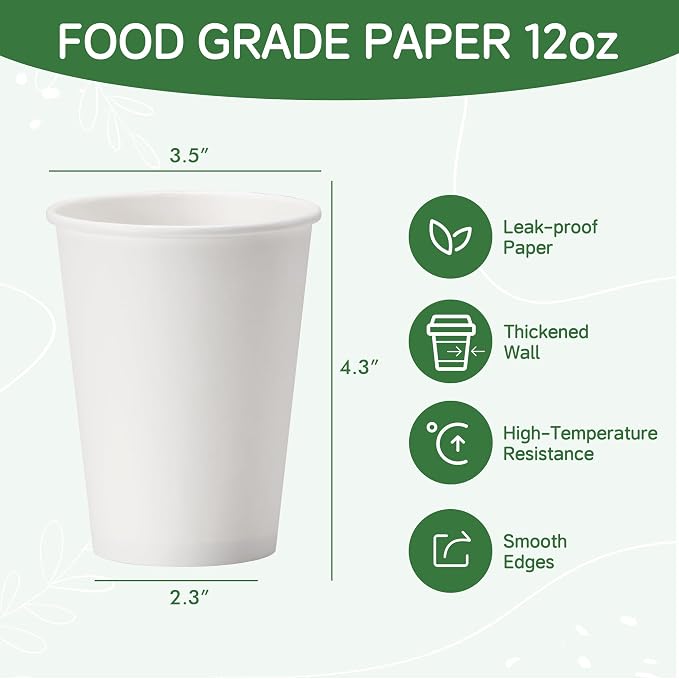Disposable Paper Coffee Cups 12 oz 500 Pack, Suitable
