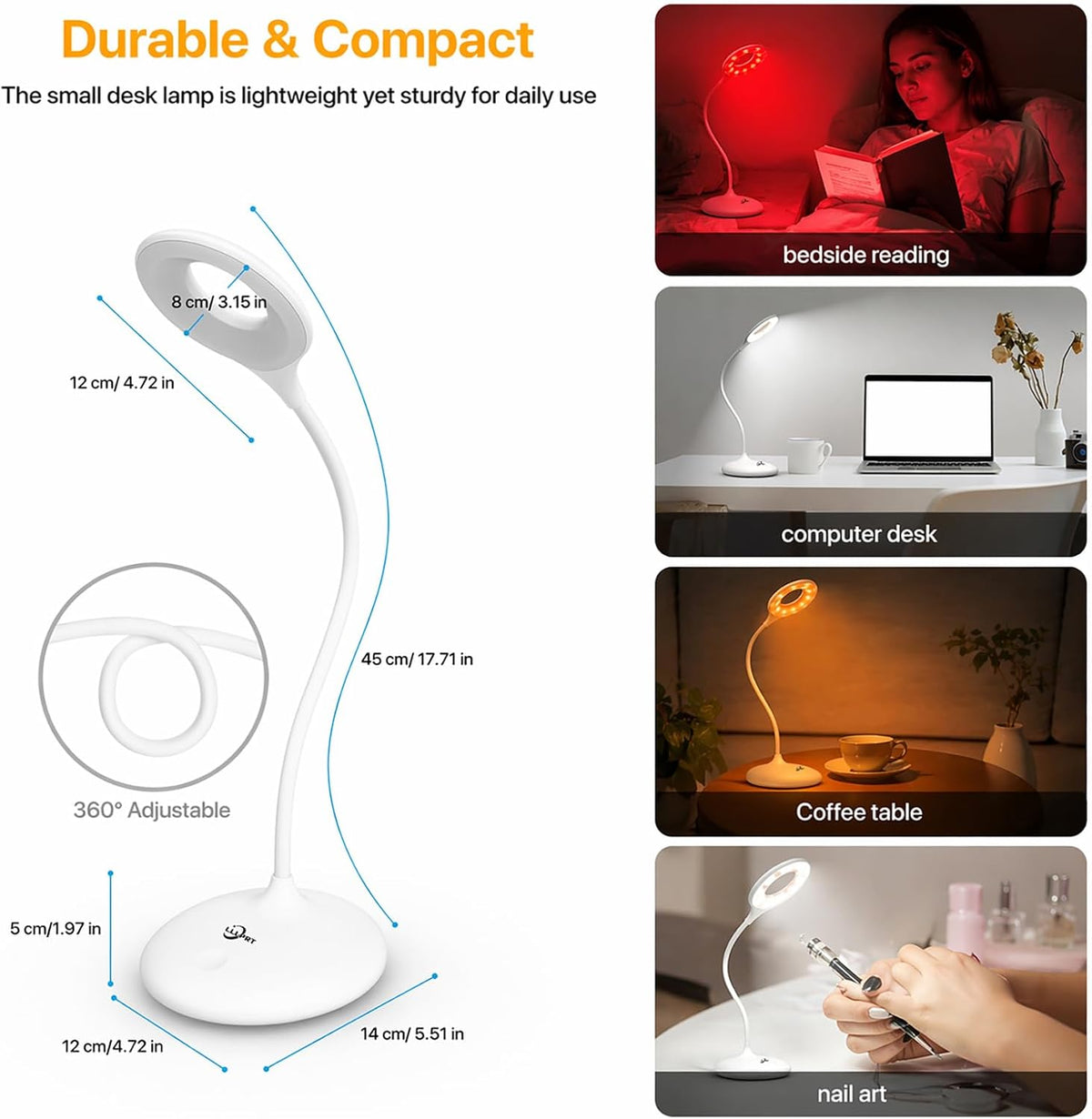Desk Lamp with 670nm Red Light Therapy for Reading Sleep Bedroom