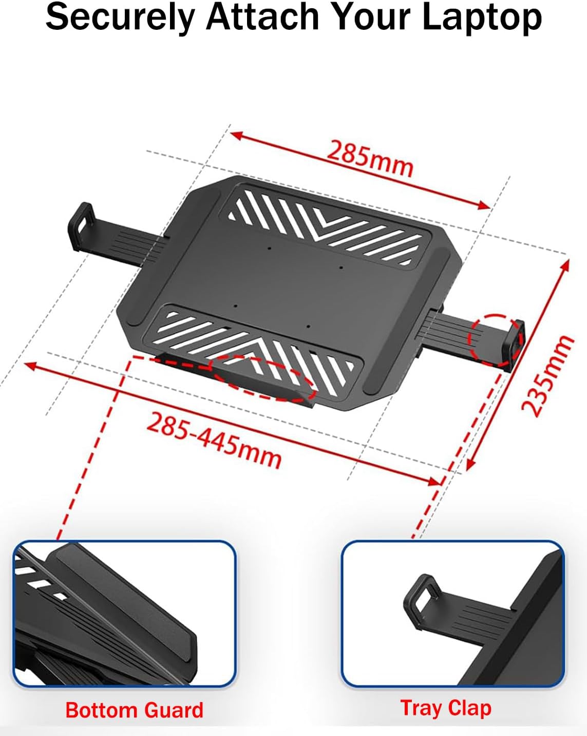 THERAK Adjustable Laptop Tray for Monitor Arm - VESA Laptop Mount Tray Holder 11"-18",Ventilated Steel Notebook Holder for Monitor Stands,VESA 75x75/100x100 Office/Studio/Gaming