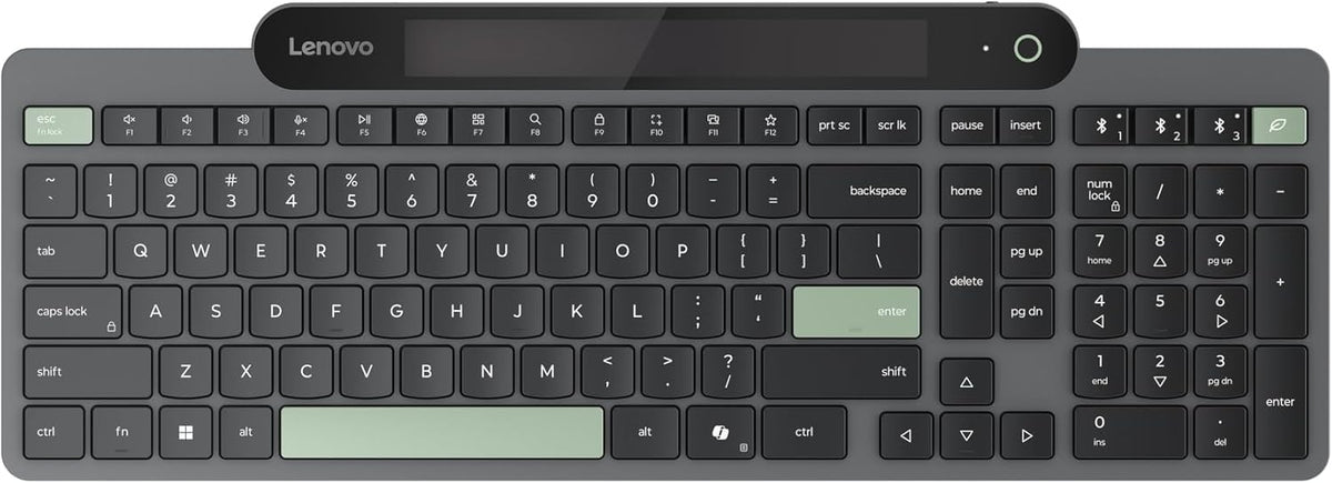 Lenovo 800 Self-Charging Bluetooth Keyboard, Uses Ambient Light, Bluetooth 5.1, Supports 3 Devices, Battery Free, Wireless, Grey
