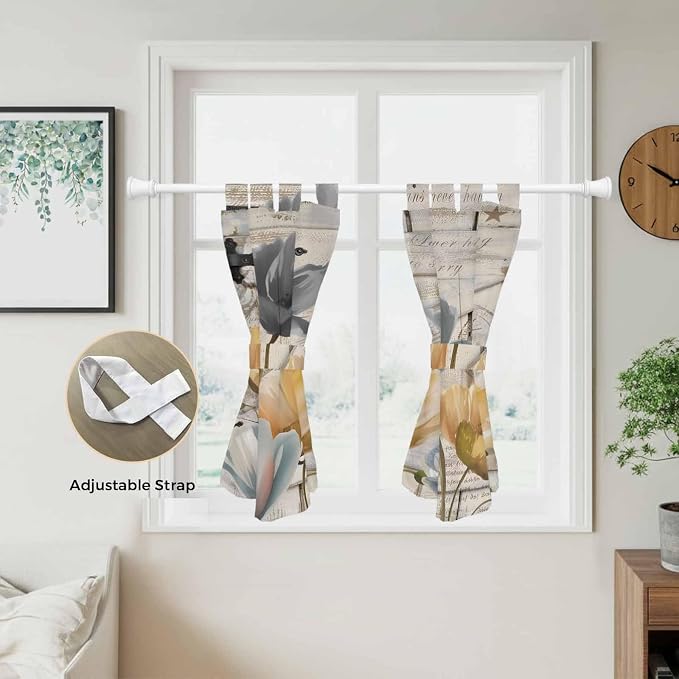 Spring Tulips Flower Kitchen Curtains 45 Inch Length, Short Cafe Window