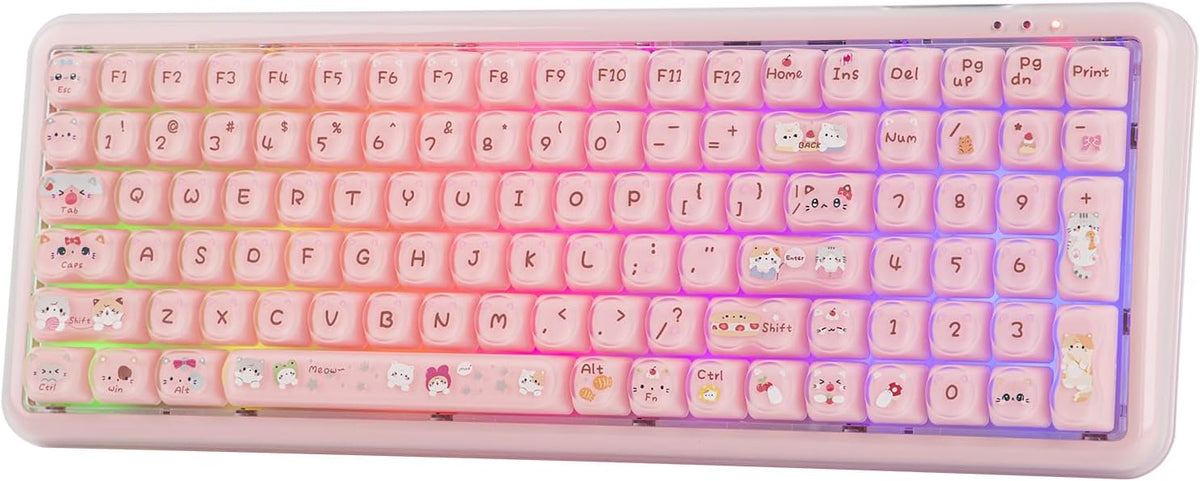 MechLands X Maorbeng X100 PRO Membrane Gaming Keyboard with Number Pad, RGB Backlits, Wireless Computer Keyboard with 5000mAh Battery, BT/2.4G/USB-C Wired, 96% Layout for Windows/Mac/PC (Pink)
