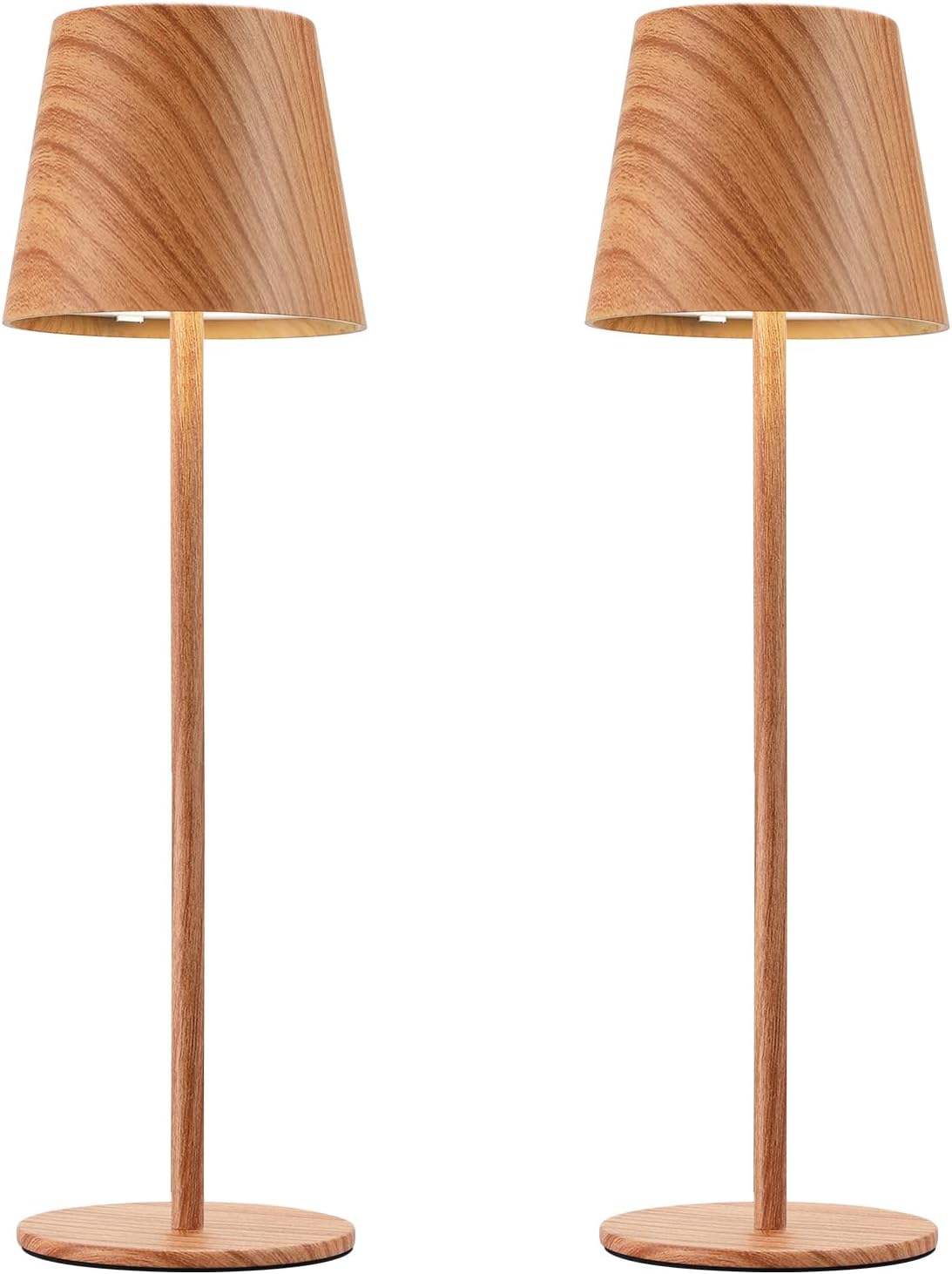 Kakanuo Wood Grain Cordless Table Lamp Rechargeable - 2 Pack 5000mAH Battery Operated Lamp for Counter, 3 Color Stepless Dimming Wireless Lamp for Dining Kitchen, Outdoor Patio, Touch Control
