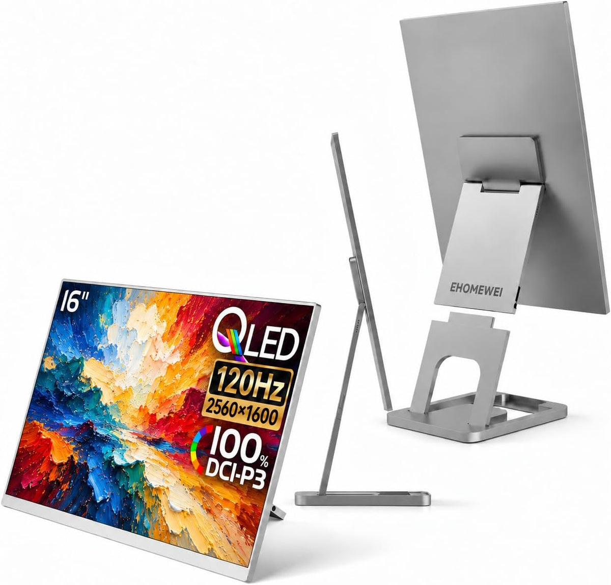 EHOMEWEI N1 16" 2.5K QLED 120Hz Portable Monitor with Detachable Stand